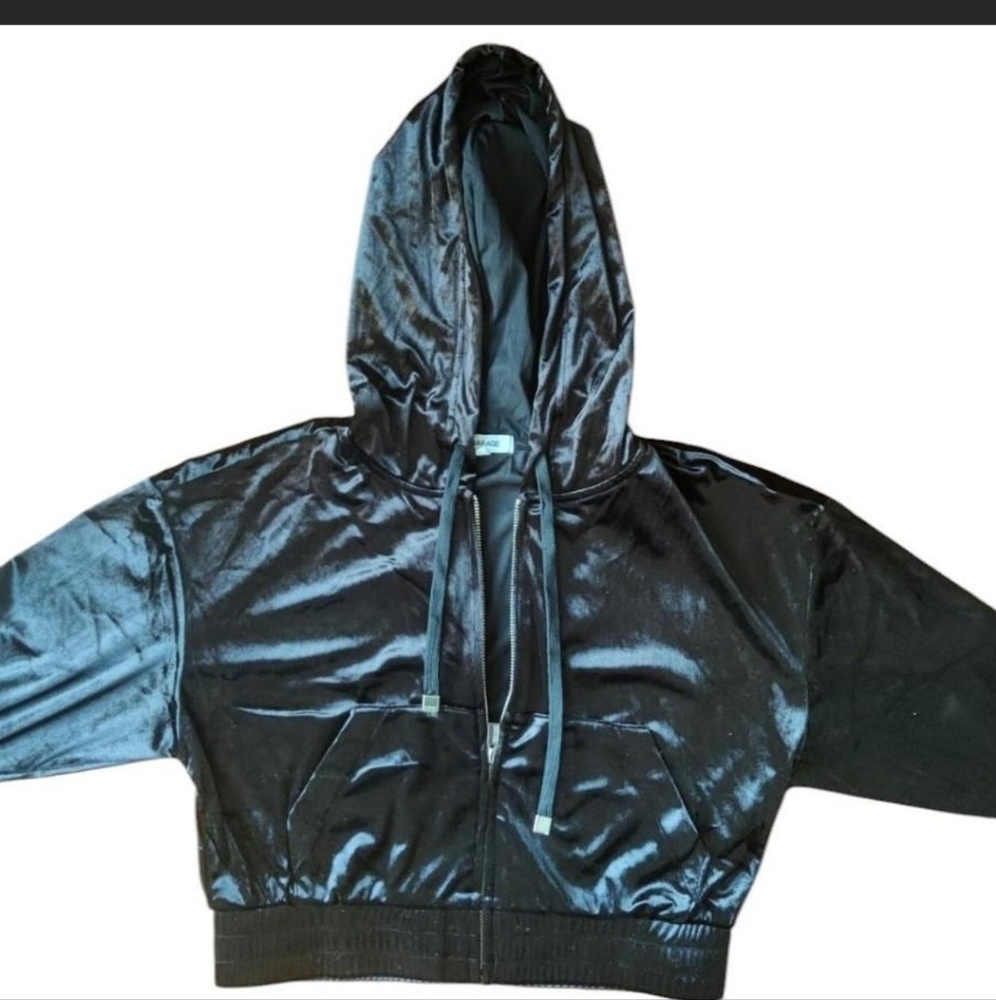 Garage Velvet Cropped Zip Up Hoodie